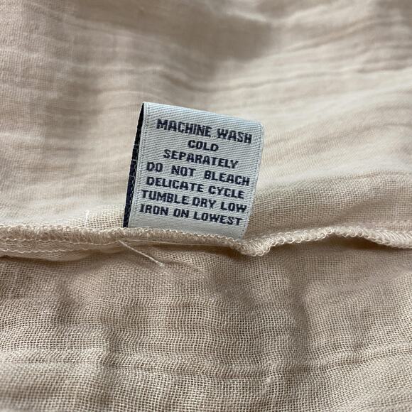 Vtg Poof Dress Womens Large Beige Tan Smocked Gauzy Milkmaid Peasant Babydoll - Picture 11 of 13